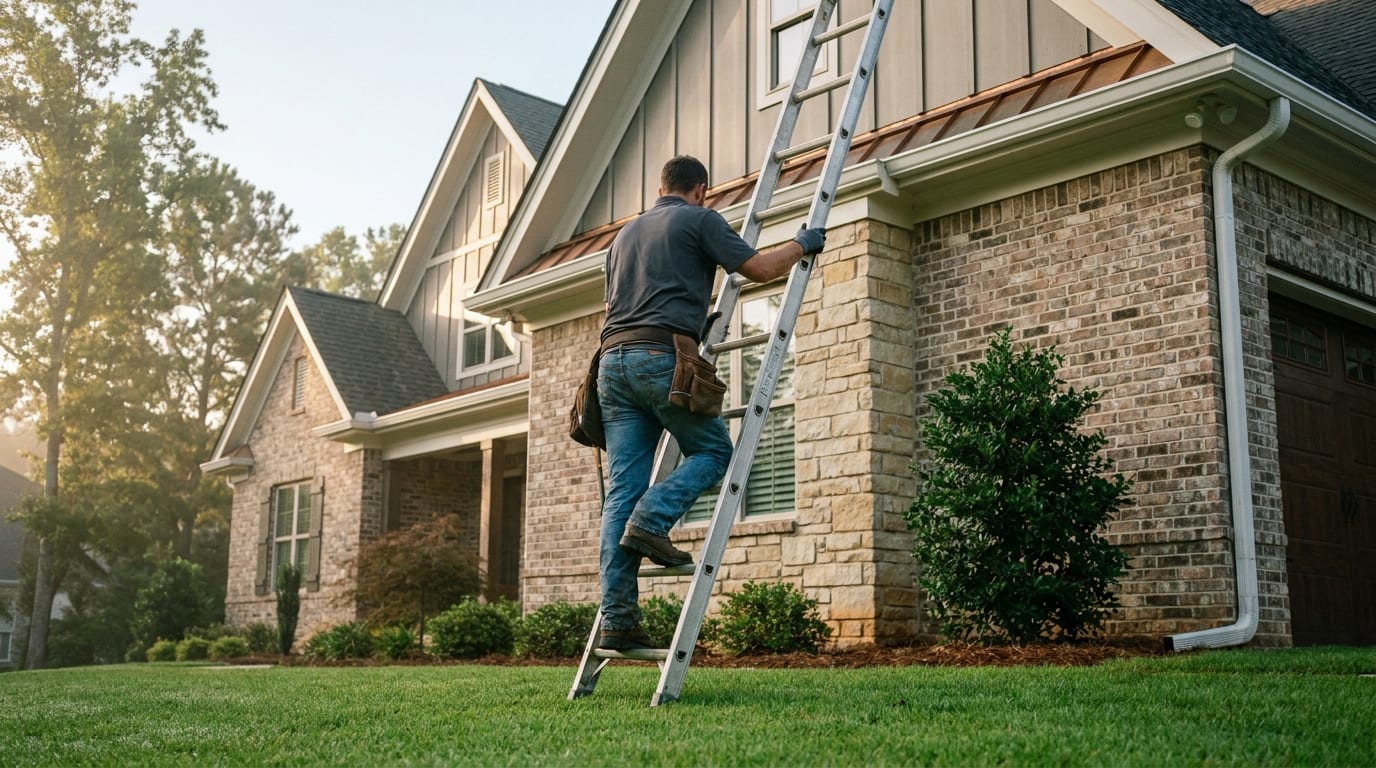 Page Roofing & Contracting — ladder carry