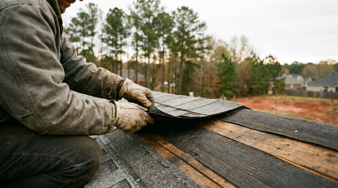 Page Roofing & Contracting — hands shingle