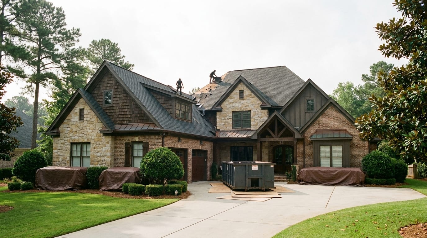Page Roofing & Contracting — stone house jobsite